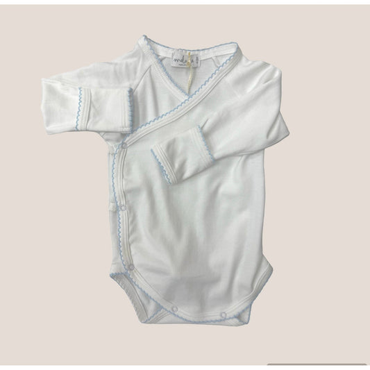 Kimono Pima Cotton Bodysuit | Blue Picot Trim